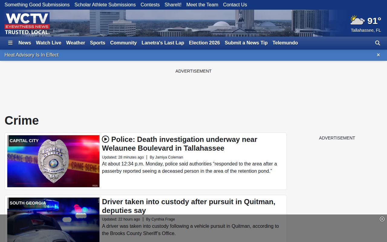 WCTV regional crime news page used for selective Wakulla County arrest reporting