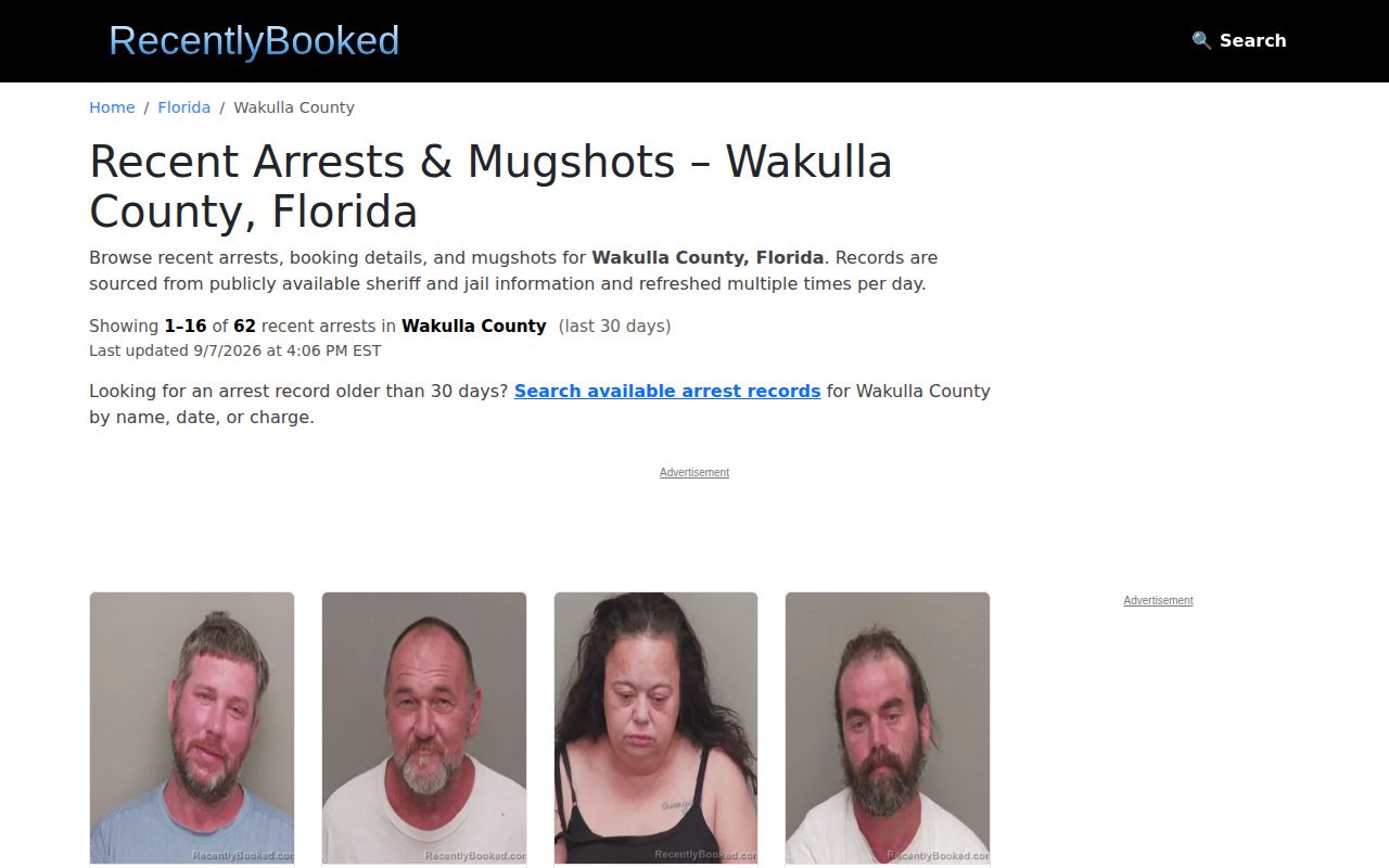 Unofficial Recently Booked Wakulla County index